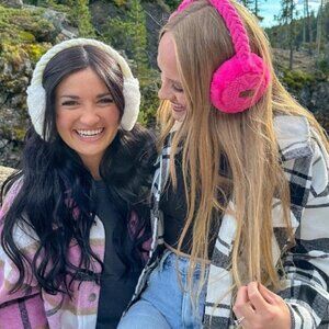 New RED Cable Knit Furry Earmuffs Adjustable Winter Ear Warmers Cozy